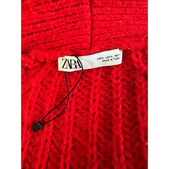 Zara Red Chunky Knit Oversized Cardigan Open Sweater size Large - Picture 4 of 7